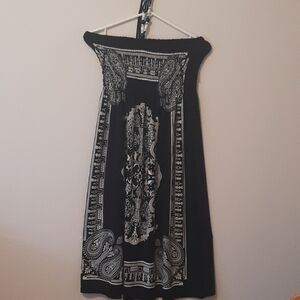 Cristinalove Black and White Smocked Beaded Halter Straps Dress.Size Medium